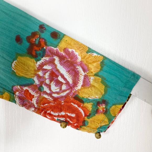 LISA CORTI Milano Dress S Floral Green Pink Gold-Button Henley Long-Sleeve”Kurta - Picture 10 of 15